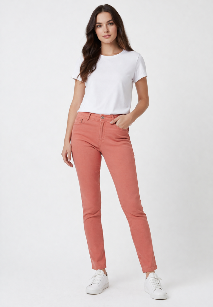 Blugi Damă Skinny Talie Inaltă – Material Elastic, Subțire,Culoare Portocaliu ,Engros
